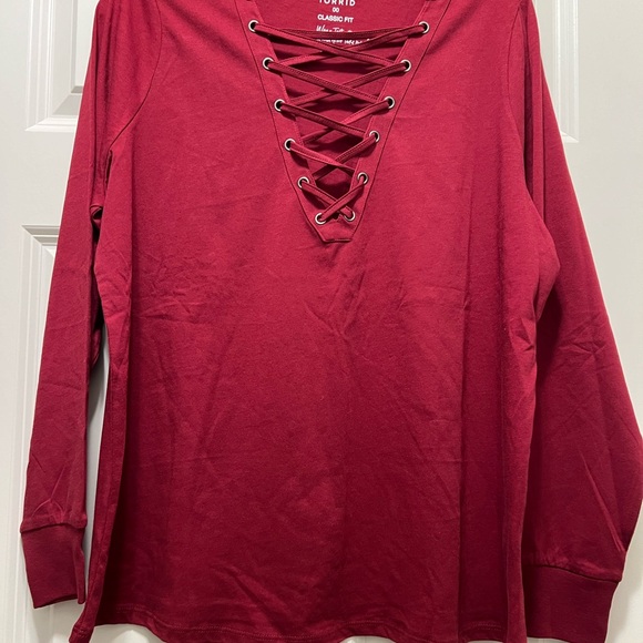 Bundle of 3 NWT Torrid vintage cotton jersey lace up long sleeve tees. Size 00. - Picture 5 of 14
